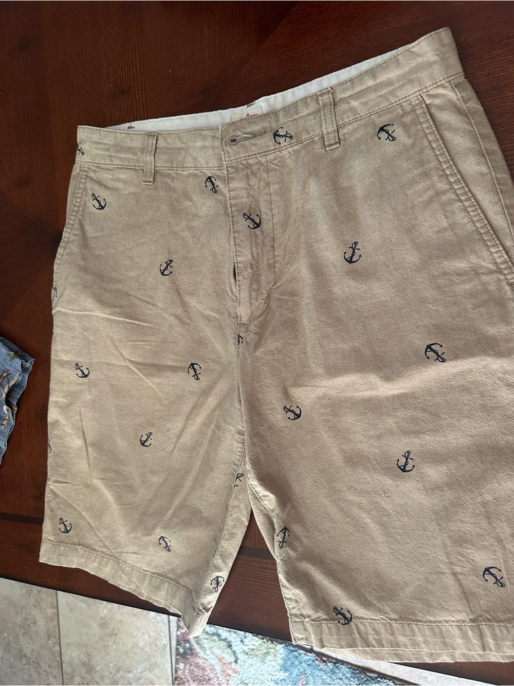 Dockers Tan Chino Shorts with Navy Anchor Embroidery